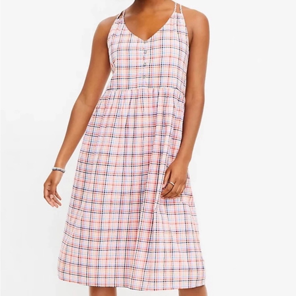 LOFT Multicolor Plaid Cotton Midi Sun Dress Size 8
